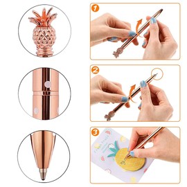 YOUDALIS 4 Pieces Pineapple Ballpoint Pen, Metal Ballpoint Pen with Cute Pineapple Design, Smooth Tip for Smooth Writing, Pineapple Stationery Set, Black Ink