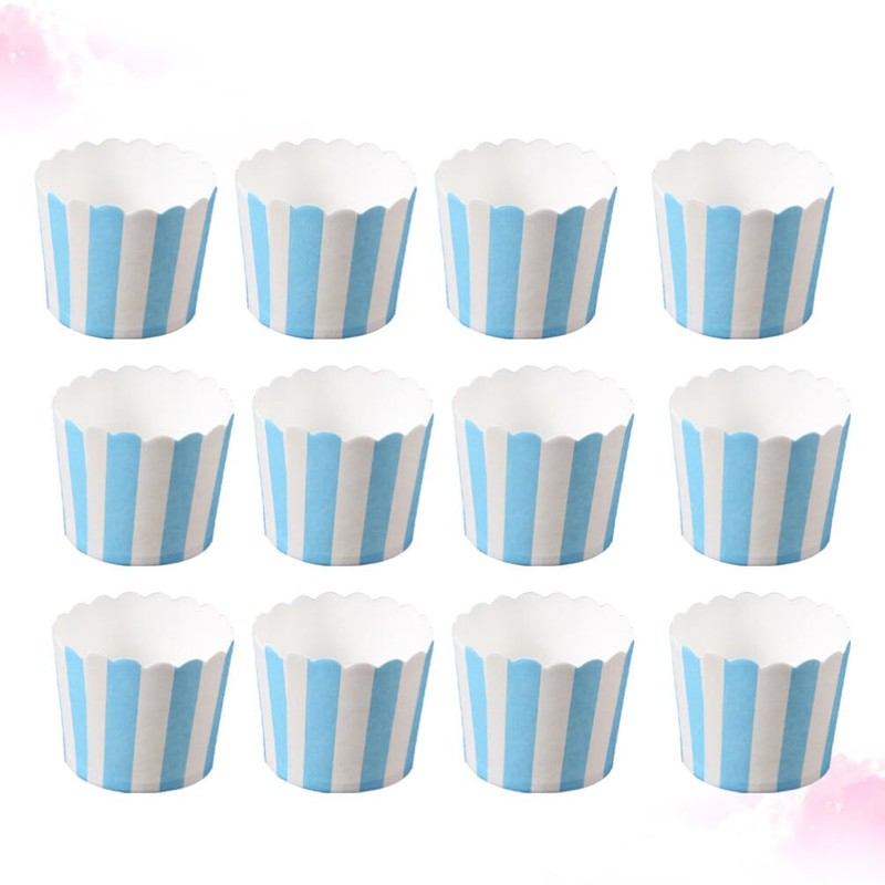 Cabilock 50PCS Paper Baking Cups Blue and White Stripes Dessert