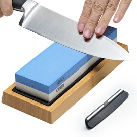 Premium Whetstone Knife Sharpening System – 1000/6000 Grit Whetstone Knife Sharpener Kit with Angle Guide & Non-Slip Bamboo Base