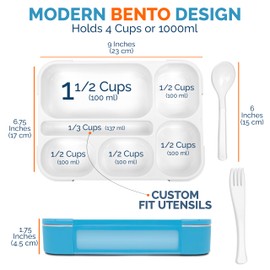 kinsho Bento Box Lunch-Box Containers for Kids, Adults | 6 Compartment Lunch-Boxes | Leakproof School Bentobox, Snack or Meal Portion Container | BPA-Free, Teal