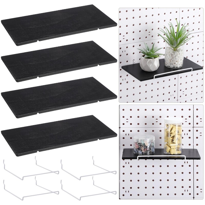 Wonderjune 4 Pcs Wooden Pegboard Shelves with Metal Pegboard Shelf