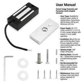 QWORK Electric Magnetic Lock, 60kg 130LBs Holding Force Electric Magnetic Lock for Door Access Control System Electromagnet Fail-Safe NC Mode