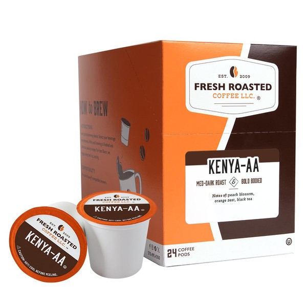 Fresh Roasted Coffee, Kenya AA, tostado medio oscuro, Kosher, compatible con K-Cup, 24 cápsulas