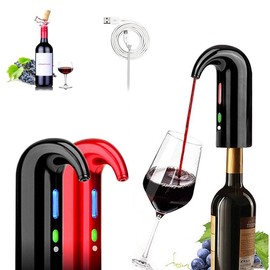 One Touch Electric Wine Decanter Dispenser Pump Automatic USB Rechargeable Wine Pourer - Color: Red