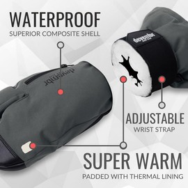 devembr 3 Finger Ski Gloves with Wrist Protection, Warm Snowboard Gloves for Men and Women, Grey, M