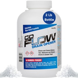 GoFlow Drain Cleaner Granules - 2 Pound Tub | Odorless Non-Acid Lye Crystal Cleaners That Work - Best Stinky Pipe Opener | Battle-Tested Drain Clear Granules - Made In USA