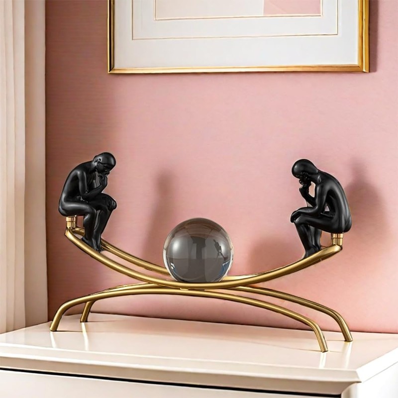 FUNSXBUG The Thinker Statue Thinking Man Statues with Crystal Ball