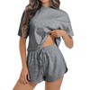 Allmloers Womens Split Short Pajama Set Striped Short Sleeve Crewneck