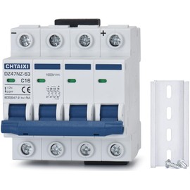 CHTAIXI DC Miniature Circuit Breaker, 4 Pole 1000V 16 Amp Isolator for Solar PV System, Thermal Magnetic Trip, DIN Rail Mount DC Disconnect Switch C16