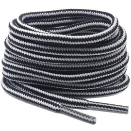 DELELE 2 Pair Round Boot Laces Outdoor Hiking Walking Shoelaces White Black Striped Shoe Lace Work Shoe Strings 47 inch