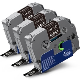 3x Labelwell Compatible Brother TZe-335 Label Tape White on Black 12 mm 0.47 for Brother TZ-335 TZe335 Laminated Tapes for Brother P-touch PT-H100LB GL-H100 PT-D210VP PT-E110 H107B P700 PT-H105