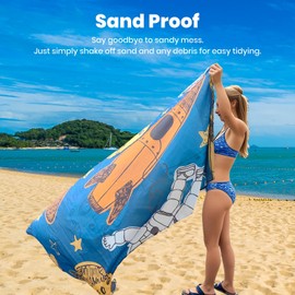 Oversized Sandproof Beach Blanket (83"x81"), Extra Large Beach Sheet for Up to 6 People. Sandfree Beach Mat, Big Sand Blankets for Beach with Sand Bags and Stakes. (Space-Person)