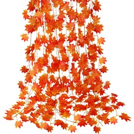 CQURE Artificial Maple Leaves Artificial Autumn Leaves Artificial Autumn Leaves Artificial Leaves Garland for Home Wedding Fireplace Party Thanksgiving Christmas Decorations Lights String Lights Maple