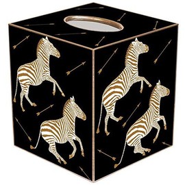 Marye-Kelley TB8493- Gold Zebra Trot on Black Tissue Box Cover