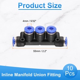 QUARKZMAN Inline Manifold Connectors 4 mm (5/32 Inch) OD 5-Way Plastic Pneumatic Push to Connect Pipe Fittings Push Lock Quick Release Connector Pack of 10
