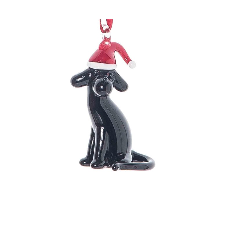 Gallerie II Glass Santa Hat Black Dog Small Christmas Tree