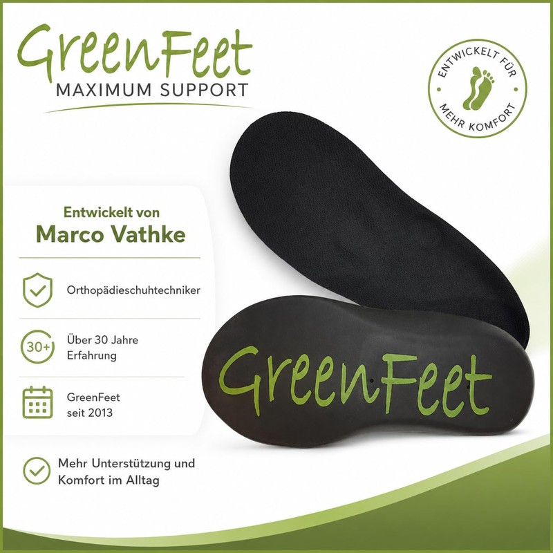 Green-Feet Orthopaedic Insoles Further Designed For Lower Arch Foot Splayfoot