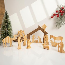 Christmas Decorations, Nativity Sets for Indoor Set of 15 Pieces, Wooden Nativity Set Tabletop Holidays Home Decor, Jesus Christmas Decorations, Christian Religious Nativity Sets & Figures