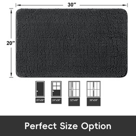OLANLY Indoor Door Mat, 20"x30" Non-Slip Highly Absorbent Doormat, Mud Mat for Dogs Front Door Mat, Washable Microfiber Chenille Floor Mat Welcome Mat and Pet Rug, Dark Grey
