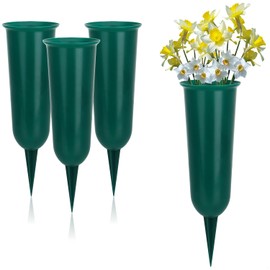 com-four® 4 x Grave Vases – Weatherproof Cemetery Vase 27 cm – Vase for Grave with Removable Ground Spike – Elegant Plug-In Vase for Grave Ornaments and Flower Arrangements