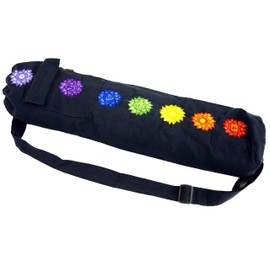 GURU SHOP Yoga Mat Bag 7 Chakra – Black, Men/Women, Cotton, Size: One Size, 65 x 15 x 15 cm, Bags for Yoga Mats