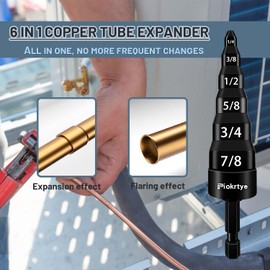 2Pcs 6 in 1 HVAC Copper Expander Swaging Tool with Bit Holder, Swage Tube Expander Boring Drill Bits, Air Conditioner Copper Pipe Flaring Tool 1/4'', 3/8'', 1/2'', 5/8'', 3/4'' and 7/8'' Bits