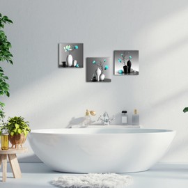 Nachic Wall Modern Flower Painting Teal Orchid Wall Art Framed Set of 3 Zen Stones Turquoise Floral Pictures for Home Living Room Bathroom Spa Decoration Ready to Hang