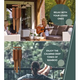 Nalulu Classic Bamboo Wind Chimes - Outside Outdoor Wood Wooden Windchimes, Small, Handcrafted with Calming Deep Tones, Ideal Home Decor or Gift for Any Occasion