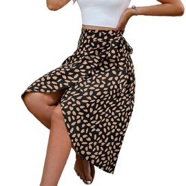 Westingshe Women's Spots Elegant and Bundled Irregular Slit Skirt High Waist Skirt Tie Wrap Midi Skirts (UK, Alpha, S, Regular, Regular, Black)