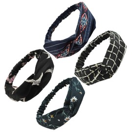 Baluue 4pcs Headbands for Women Elastic Headband Fashion Sports Headwrap Hair Ties for Curly Thick Hair Soft Elastic Breathable for Yoga Spa Exercise