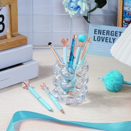 WEMATE 8Pcs Ballpoint Pens Set,Ballpoint Pen Bling for Women,Girly Pens,Black and Blue Ink Ball Point Pen Gifts for Wedding Bridesmaid Gifts (Blue)