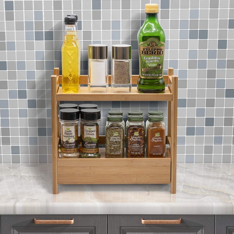 Sorbus Bamboo Bathroom Counter Organizer – 2-Tier Shelf with Hidden