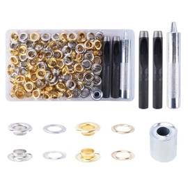 KJLEEN 140 Sets Grommet Tool Kit, 8mm Gold Silver Eyelet Punch Kit, Metal Grommets Eyelets Set, Brass Grommet Eyelet Kit for Fabric Leather Canvas Curtains Tarpaulins Clothing Bag Craft (Gold+Silver)