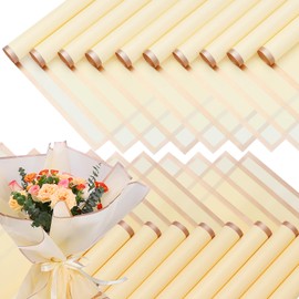 SDMOER 20 Sheet Bouquet Wrapping Paper,Multifunctional Waterproof Floral Wrapping Paper,Flower Arrangement Paper With Gold Edge, Gift Packagingh Gold Edge, Gift Packaging (Light yellow)