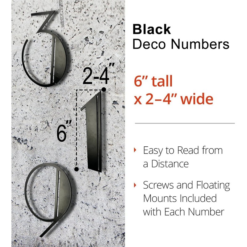 NACH Black 6 Inch Steel Floating House Numbers - Style