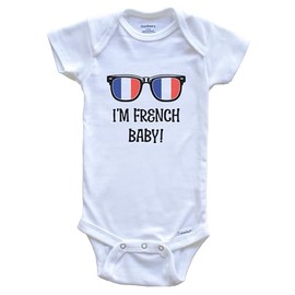 I'm French Baby French Flag Sunglasses France Funny Baby Bodysuit, 24 Months White
