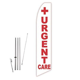 Urgent Care (White) Super Novo Feather Flag - Complete with 15ft Pole Set and Ground Spike