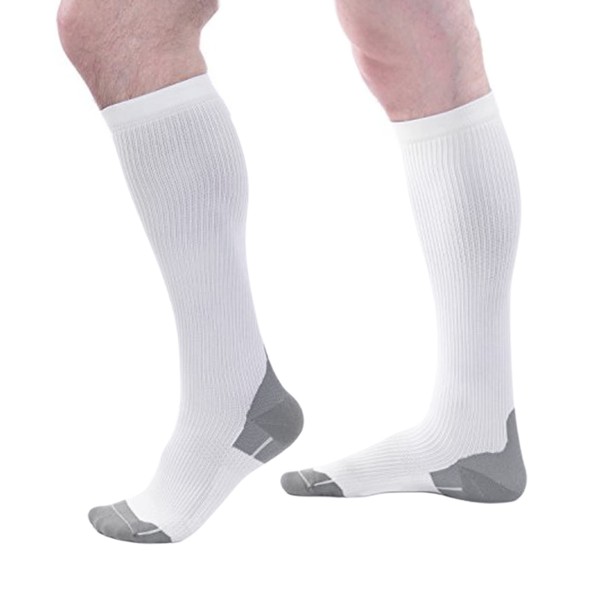 Royfa Calcetines de pantorrilla de rendimiento 15-20 mmHg (pequeño, blanco)
