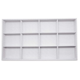 The Display Guys - Stackable Jewelry Tray and Organizer - for Drawers, Dressers, Store Display (12 Compartments, White Burlap)
