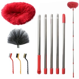 Extendable Duster with Cleaning Brushes Set, 17-88 Inch Telescopic Handle, Microfiber Head for Ceiling Fan, AC, Door, Wall,Red