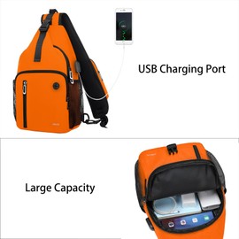 MOSISO Sling Backpack Bag, Crossbody Shoulder Bag Travel Hiking Daypack Chest Bag with Front Square Pocket&USB Charging Port, Orange