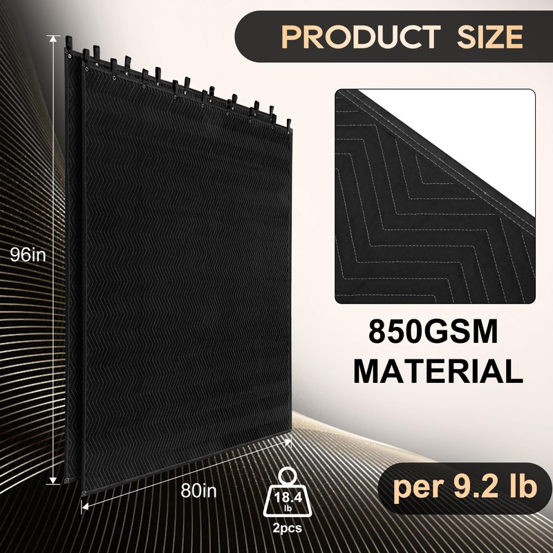 2 Pack Large Sound Dampening Blankets - 96" x 80"