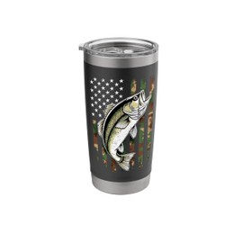US Flag Tee Bass Fishing Fish Fan Fisherman Angler Dad Stainless Steel Insulated Tumbler
