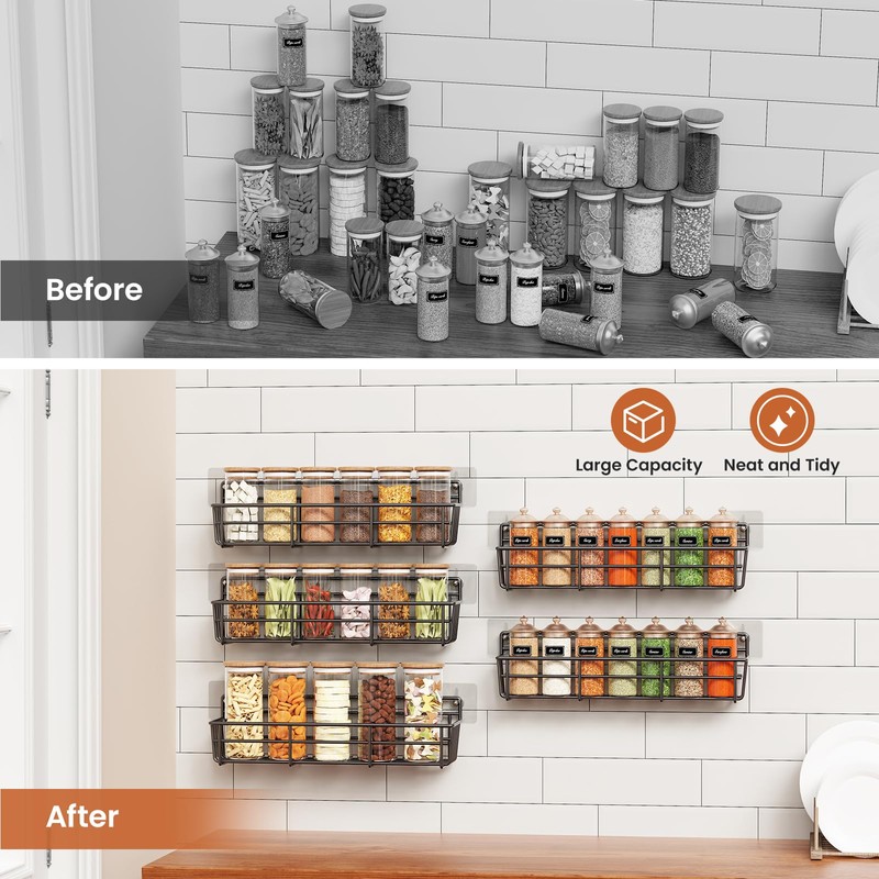 Mystozer 5 Pack Spice Rack Seasoning Organizer Wall Mount, Screw