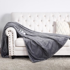 Electric Heated Blanket - Soft Ribbed Flannel with 6 Heat Levels & 20 Timer Settings, Fast Heating with Enlarged Area, 72×84 inches, Grey