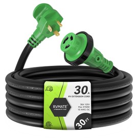 RVMATE 30 Feet 30 Amp RV Lockable Power Extension Cord with Easy Plug-in Handle, TT-30P to L5-30R, LED Indicator, 10 AWG, ETL Listed
