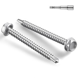 BNUOK #10 x 2 Inch Self Drilling Screws, 65pcs 1 lbs Self Tapping Screws for Metal, 410 Stainless Steel Hex Washer Head Sheet Metal Screws