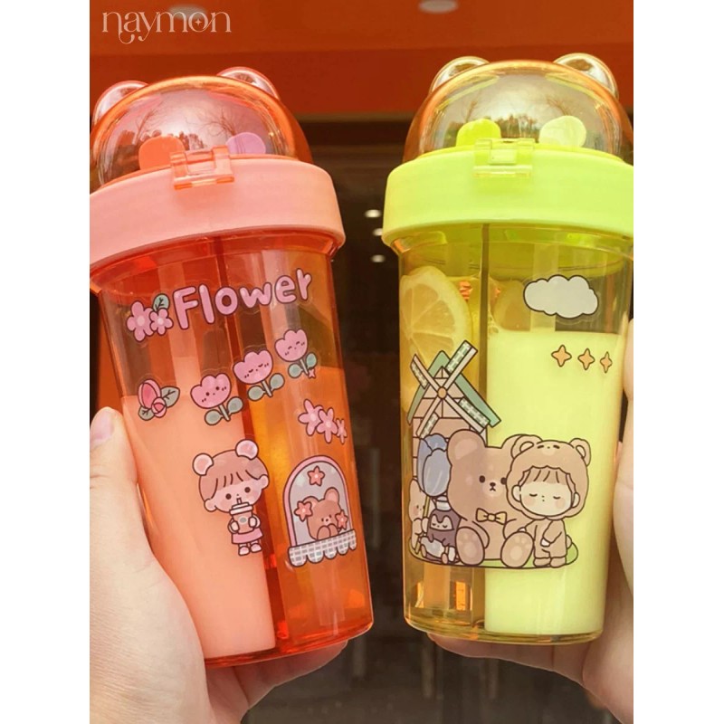 Naymon Botella Cilindro Agua 420ml Kawaii Infantil Popote Portatil