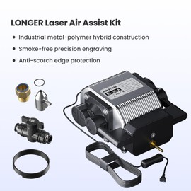 Longer Air Assist Kit for Laser Engraver RAY5 10,000mW/20,000W,Adjustable Max 30L/min Airflow Air Assist Pump,Smooth Edge Clean Cuts, Remove Smoke,Dust,Protect Laser Lens