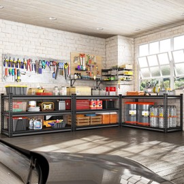 Rufokisa Metal Garage Shelving Heavy Duty，1530LBS Loads Garage Storage Shelves, 48”W 3-Tier Adjustable Storage Racks and Shelving Units for Garage Basement and Kitchen, 48”W x 18”D x 39”H,Black